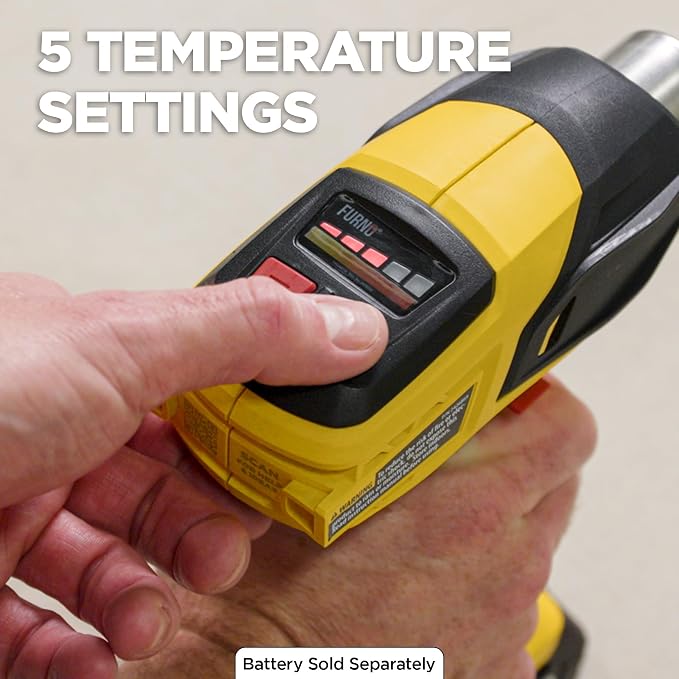 Wagner Spraytech FURNO 550 18V Cordless Heat Gun, Bare Tool | Variable-temperature 18V cordless heat gun, 550°F to 1000°F, includes two nozzles; battery and charger are sold separately.