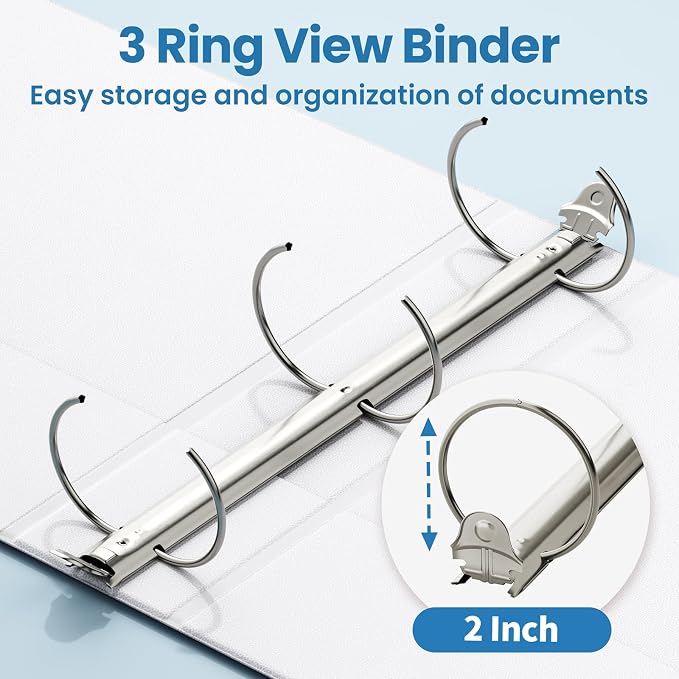SUNEE 2 Inch Binders 3 Ring 12 Pack Bulk, PVC-Free Clear View 2" Binders (Fits 8.5x11 Inches) for School, Office & Home Use, White