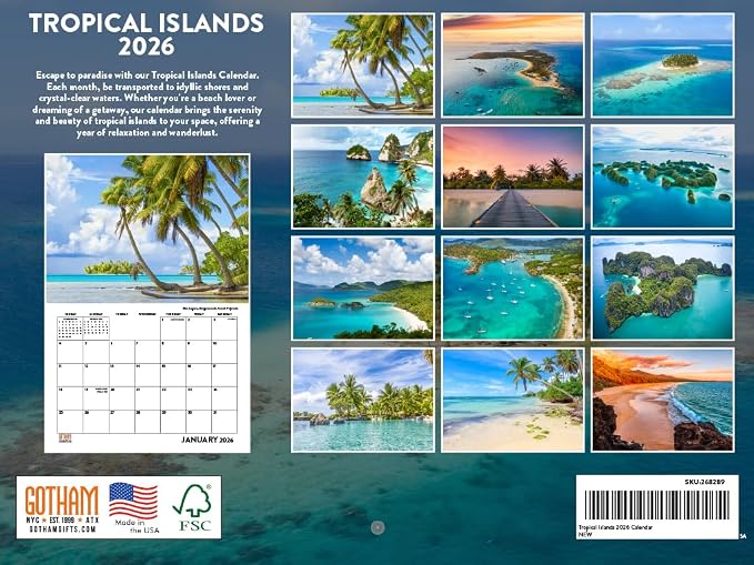 Tropical Island Calendar 2026 Monthly Wall Calender 12 Month | American Made In The USA