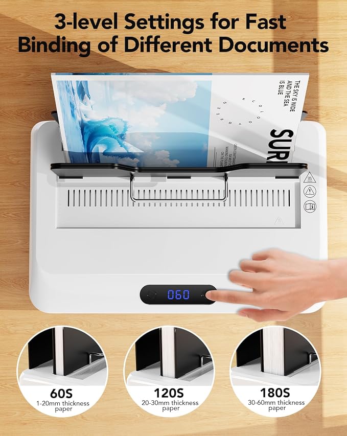 Thermal Binding Machine 500 Sheets Capacity with 10PCS Binding Covers, Digital Touch Panel, Air Cooling, Electric Thermal Binder for A4//A5/Letter Size Documents