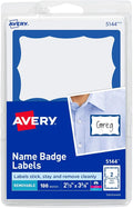 Avery Name Tags, White with Blue Border, Packs of 100 per Pack, 18 Packs, 1,800 Removable Name Badges Total (05144)