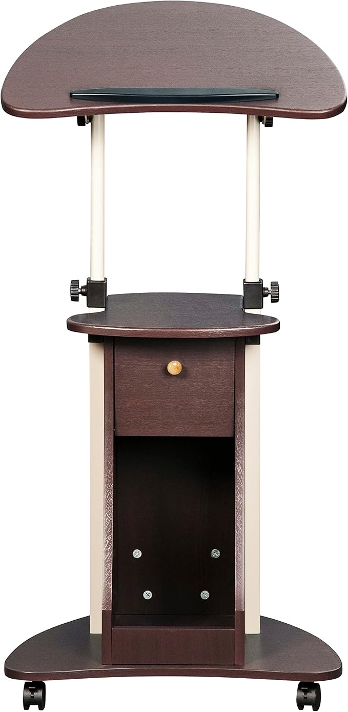 Techni Mobili Sit-to-Stand Rolling Adjustable Storage Medical Laptop Computer Cart, Chocolate, B005 | Adjustable Height Rolling Laptop Cart w/Tilting Top, Storage Shelf, Locking Wheels, Sit to Stand Desk,Mobile Podium,Chocolate