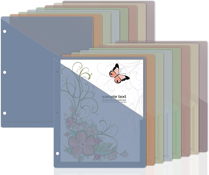 48 Pack Binder Pockets for 3 Ring Clear Pocket Divider Folders for 3 Hole Binders Sleeves Plastic Slash File Jacket for Office School Classroom Business Home Organizer, 9.25" x 11.22" (Morandi)