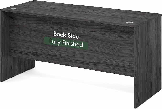 Furinno Roger Computer Desk, 60 Inch Rectangular Executive Desk with Modesty Panel, Home Office Desk with Thick Tabletop, Desk Cord Grommet, Scratchproof, for Home Study, Office, Coastal Grey