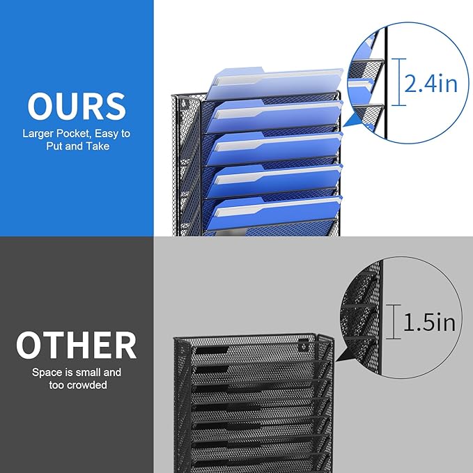 OUTWOLF Hanging Wall File Organizer with Hooks, 6 Tier Vertical Wall Mount File Holder, Paper Document Mail Organizer for Office, Pack of 2