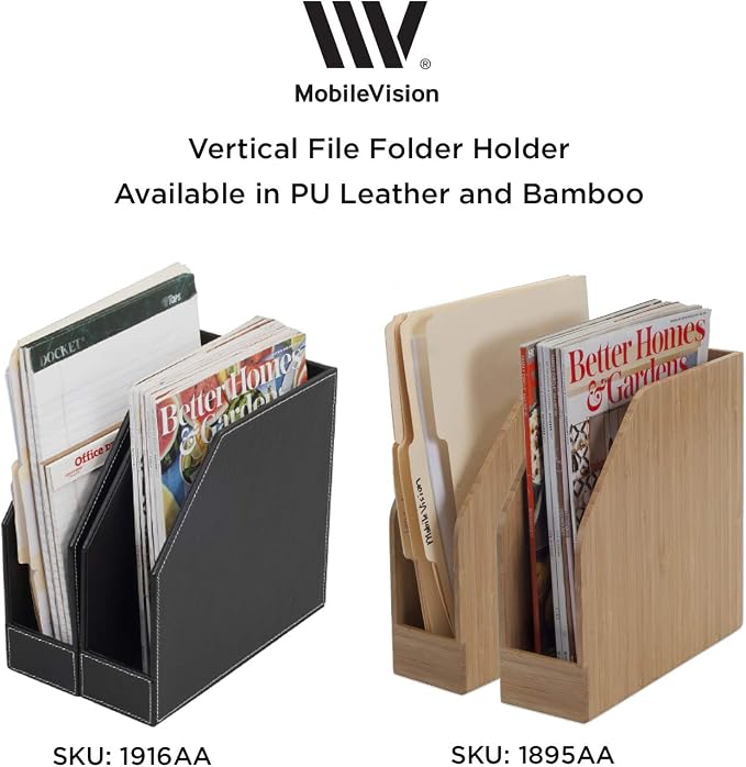 MobileVision Bamboo Vertical File Folder Holder & Office Product Organizer, Store Files, Magazines, Notepads, Books and more, 2 Pack Combo Set
