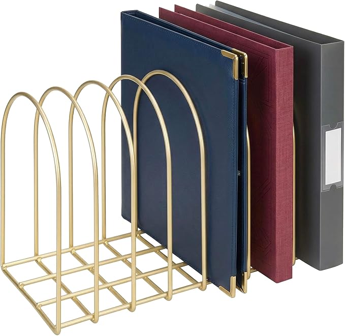MyGift Brass Metal Wire File Desk Organizer Binder Holder with 8 Wide Slots | Vintage Arch Design Document Sorter Paperwork Files Workspace Organization Desktop Storage Solution Office School Business