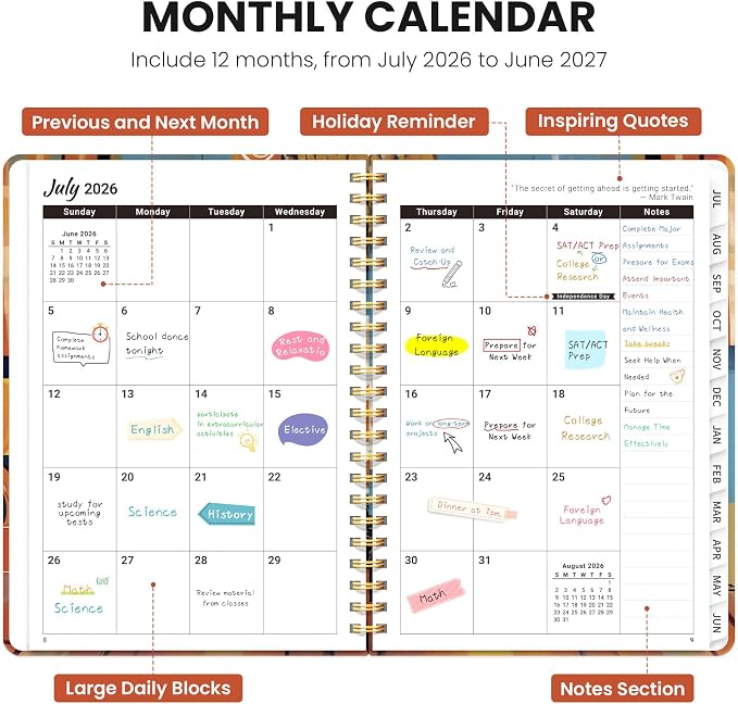 ZOTIA Academic Planner 2026-2027, Monthly & Weekly Jul 2026-Jun 2027 | Playful Noir, 6.3" x 8.5" Calendar Planner for Women, Hardcover Pretty Organizer for Women, School Office Home Supplies
