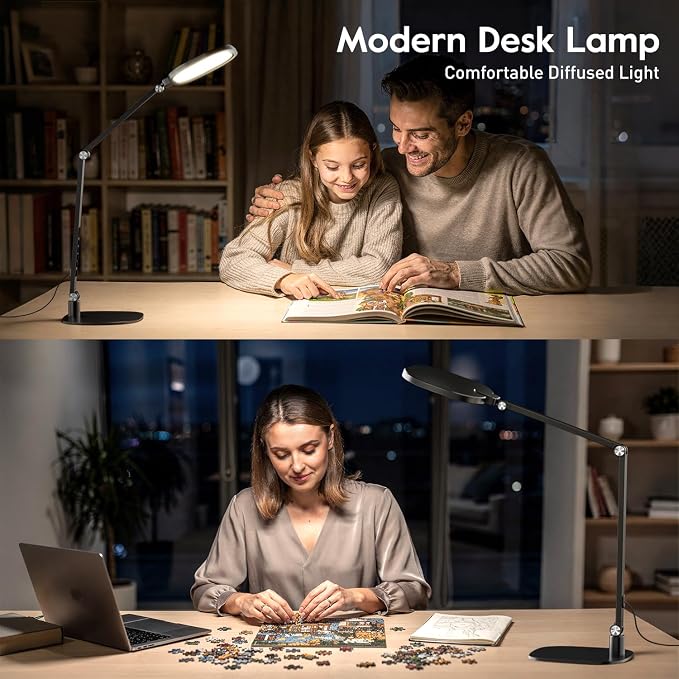 LED Desk Lamp for Home Office, Soft Edge-lit Design - Modern Style | Eye-Caring Diffused Light, Professional Computer Light for Reading, Crafts & Zoom, Dimmable with 30 Modes, Memory & Timer