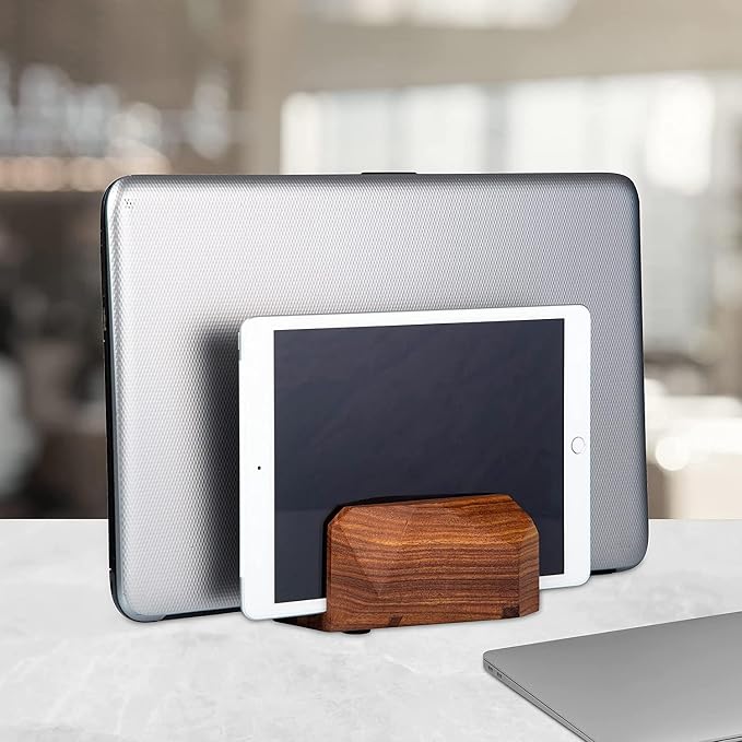 Width Adjustable Vertical Laptop Stand for Desk, Laptop Holder to Dock MacBook, MacBook Pro and Other Laptops, Versatile Vertical Laptop Docking Solutions - Indian Rosewood