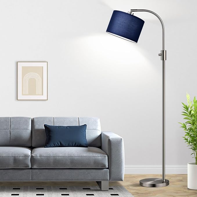 Nintiue Upgraded Modern Arc Dimmable Tall Standing Floor Lamp with Blue Shade, 1200 Lumens LED Bulb Included, for Living & Reading Room, Bedroom, Office & Nursery, Brushed Nickel