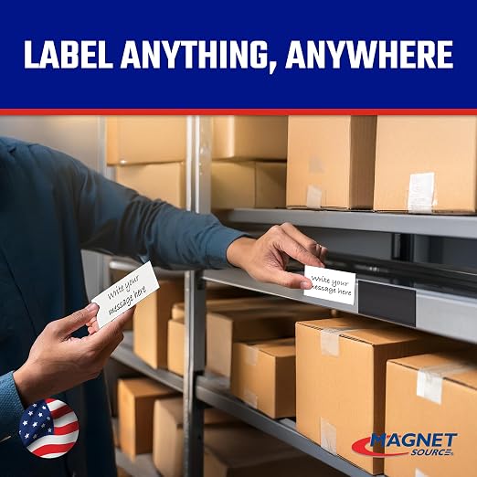 Master Magnetics Heavy-Duty Magnetic Labels - Magnetic Label Holders for a Metal File Cabinet, Shelf, Whiteboard - Fits Signs and Tags - 6" L x 1" H - Includes 35 Perforated Cards - 25-Pack