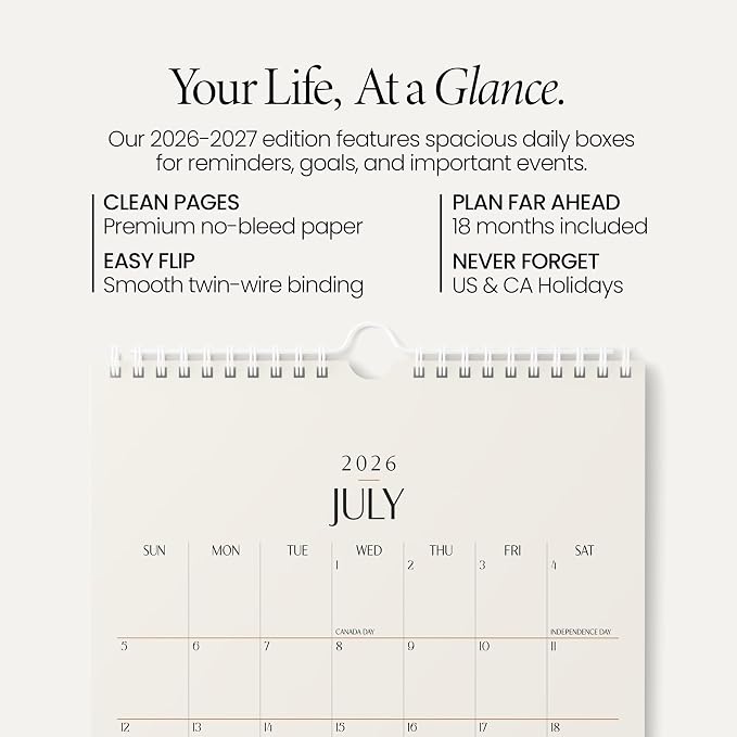 Karto Wall Calendar 2026-2027 8.5x11 in - Beige | July 2026 to December 2027, Vertical, Boosts Productivity, Easy Monthly Planning