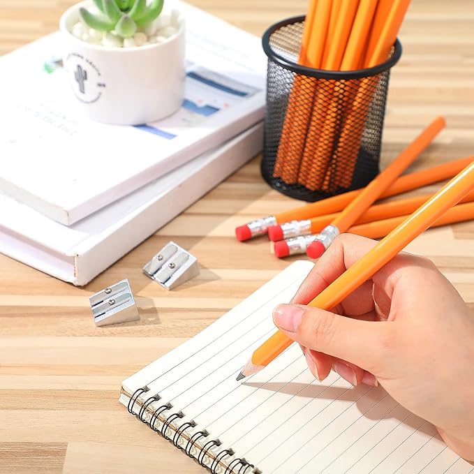 Fainne 48 Pcs Large Pencils 3 Sharpeners,Orange+silver,Triangle
