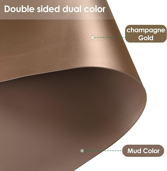 Zinkooat Leather Table Cover,1.8mm Thick,17x60 Inch Desk Cover,Dresser Cover Top,Dresser Protector Top,Dresser Cover,End Table Cover.(Mud Color+Champagne Gold,17x60)