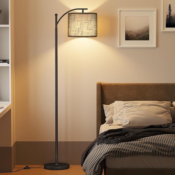 SUNMORY Arc Floor Lamp, Modern Floor Lamp with 3 Color Temperatures Bulb | 12W Metal Standing Lamps with Adjustable Hanging Lampshade, Tall Floor Lamps for Living Room, Bedroom, Office