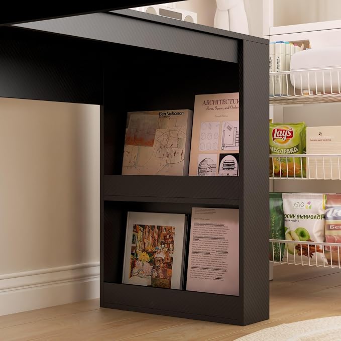 KEIKI L Shaped Home Office Desks with Outlet, Pegboard, Hutch, Drawers, Bookshelf & Storage Shelves, Modern Wooden Gaming Computer Corner Table for Work, Study, Writing