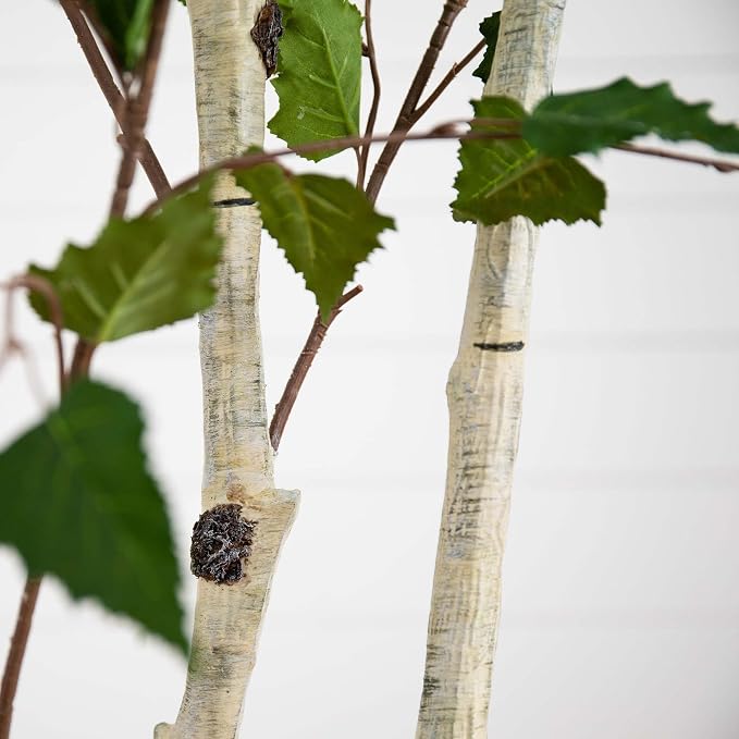 Nearly Natural 7 ft Artificial Birch Tree with Real Touch Leaves | Nature-Inspired Design, Light-Hued Bark, Nursery Planter Included, Realistic Home and Office Decor
