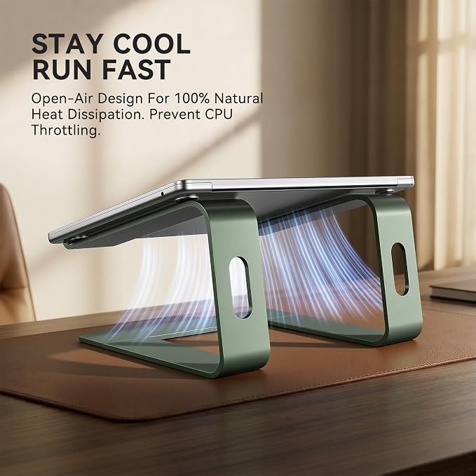 SOUNDANCE Laptop Stand, Aluminum Computer Riser, Ergonomic Laptops Elevator for Desk, Metal Holder Compatible with 10 to 15.6 Inches Notebook Computer, Green