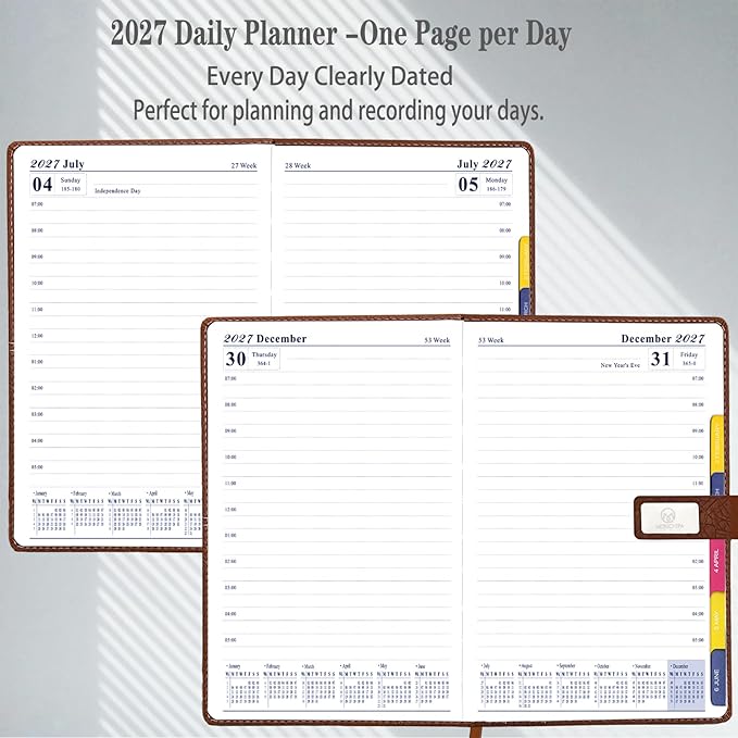2027 Daily Planner - One Page per Day, 2027 Hourly Daily Calendar Book