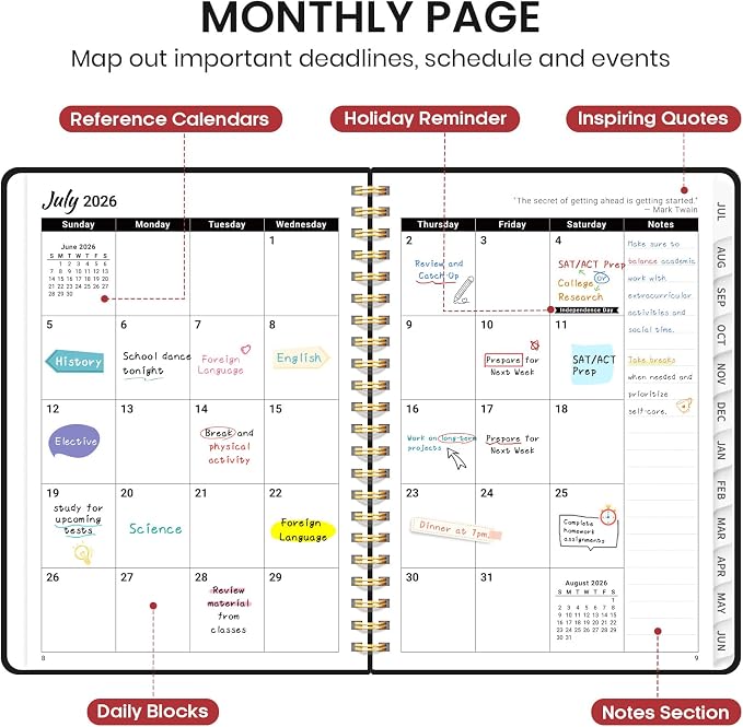 Taja 3 Pack Planner 2026-2027, Jul 2026-Jun 2027 Monthly & Weekly Planner | 6.3" x 8.5", Hardcover Academic Calendar for Women & Men, Teacher Student Planning Book for Office School Supplies, 3 Black