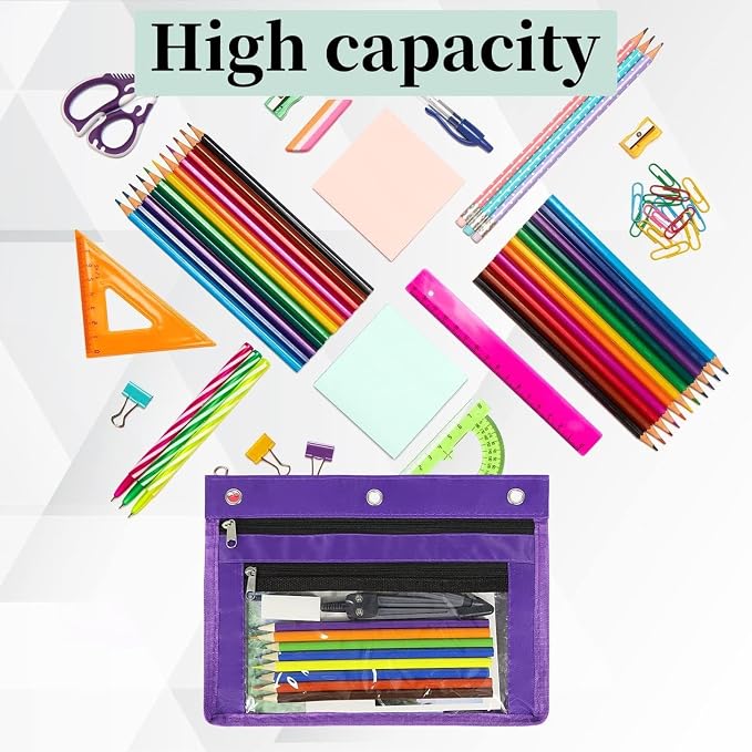 YoeeJob 18 Pack 1 Inch Expandable Zipper Pencil Pouches with Clear Window for 3 Ring Binder, Suitable for School & Office（Purple）