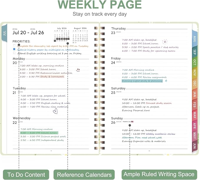 Planner 2026-2027, Weekly and Monthly Academic Year Calendar Planner, July 2026 - June 2027, Daily Agenda Book for Office School Supplies, Letter Size(8.5'' x 11'')