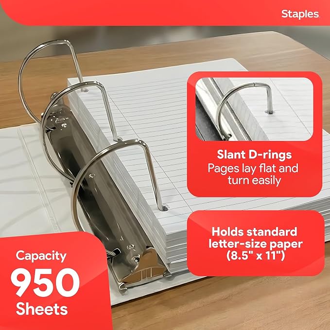 Staples 5" 3-Ring View Binder, D-Ring, White (55416/26360)