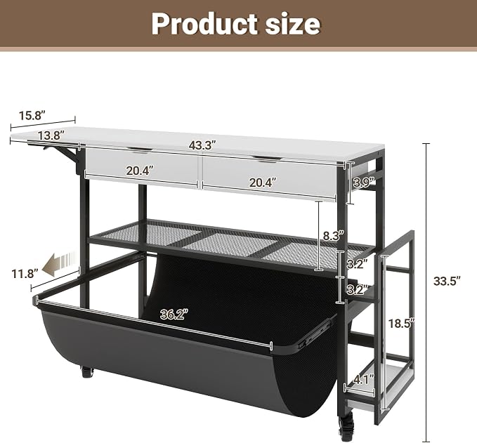 Natwind Wide Format Printer Stand,Plotter Table with Laptop Station,White | Plotter/Cutting Machines Stand, with Pull-out Drafting Collection,Roll Paper Holder,Accessory Drawer & Adjustable Shelf