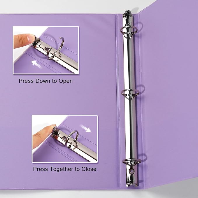 COMIX Sturdy Standard 1 Inch 3 Ring Binder with Clear View Cover | 1"Round Ring,PVC-Free Board,Holds 200 Letter Sheets,Morandi Multicolor for Students & Office,6 Pack (Pale Purple)