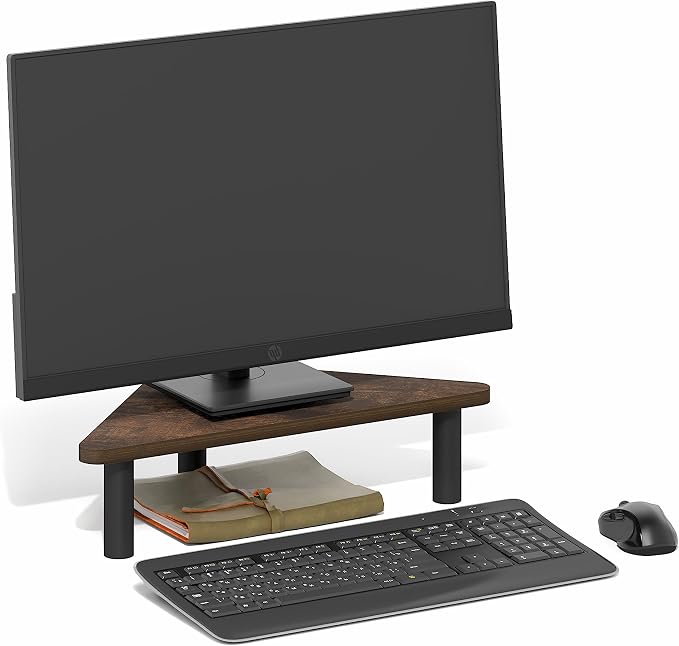 Furinno Turn-N-Tube Monitor Stand Riser, 19.6" Wide Triangle Corner Monitor Riser, Laptop Stand for Desk, Office Desk Accessories, Desktop Organizers and Accessories, Toolless Assembly, Amber Pine