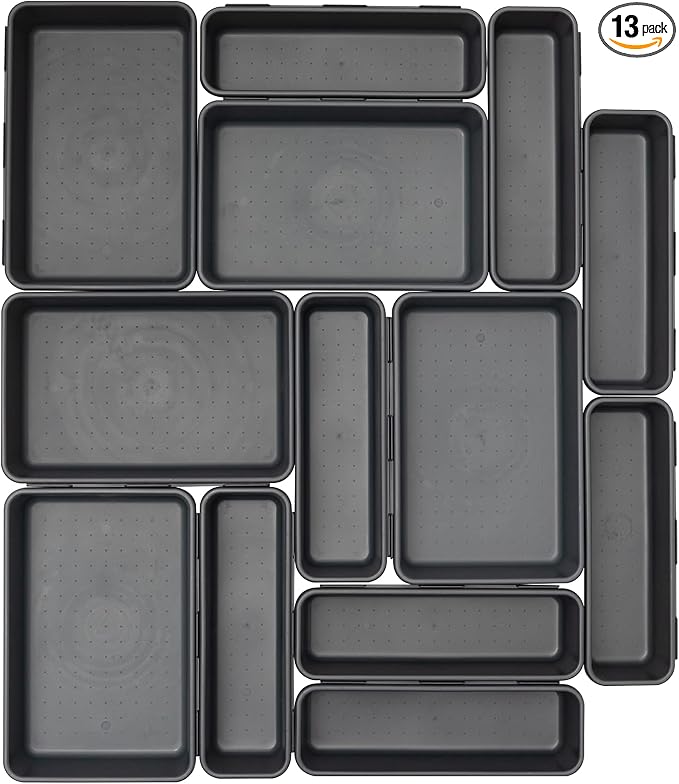BYCY Office Drawer Organizers Bins Junk Drawer Organizers Tray Storage Dividers for Office Desk Dress Makeup (13pcs 2Size)