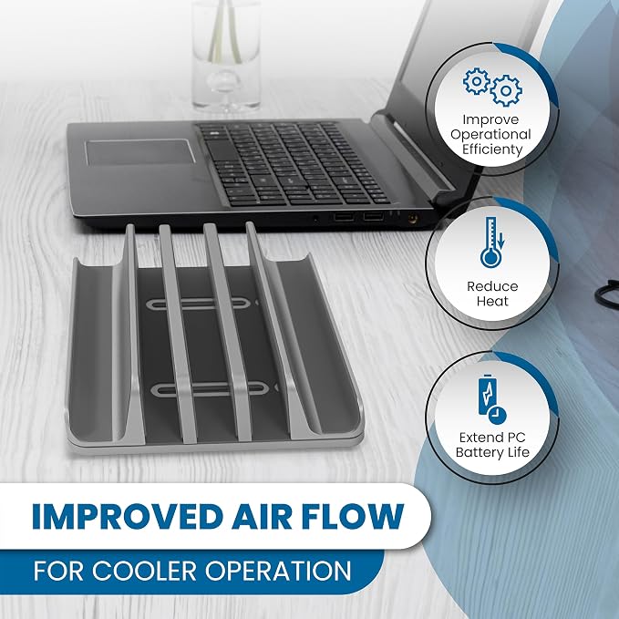 Multiple Laptop Holder Vertical – Adjustable Laptop Vertical Stand Holds 5 Devices, Fits All MacBooks Laptops Tablets and Mobiles (up to 17.3”). Closed Upright Vertical Laptop Stand for Desk