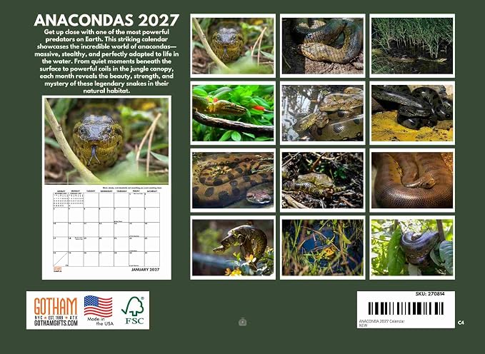 Anaconda Calendar 2027 Snake Monthly Wall Calender 12 Month