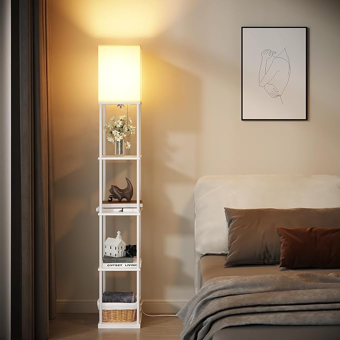 SUNMORY 5 Tier Floor Lamp with Shelves, Standing Lamps for Living Room | 3 CCT LED Bulb Include, 70" Tall Corner Shelf Lamp, Display Bookshelf, Modern Style for Bedroom, Office, Home Decor