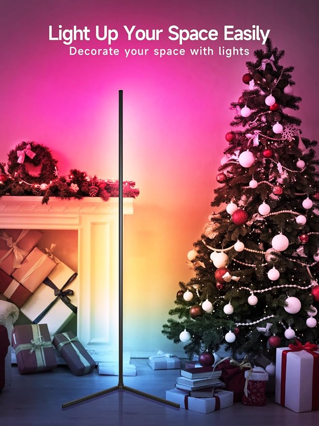 Tyute Floor Lamp, RGB LED Corner Lamp with Music Sync, Smart App and Remote Control Color Changing Ambience Light, 16 Million Colors Standing Lamp for Bedroom Living Room Gaming Room (2pcs)