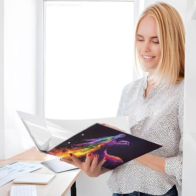 Fantasy Dragon Rainbow Fire Decorative 3 Ring Binder 1.5 Inch Large View Binders with Pockets Holds 200 Sheets File Organizer for Office College School, 2 Pack