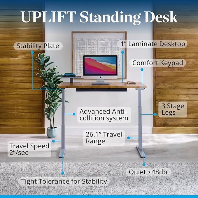 UPLIFTDESK V3 2-Leg Cherry Laminate Wood Standing Desk – Adjustable Height, Advanced 1-Touch Memory Keypad, Under Desk Cable Management, Wire Grommets & Rocker Board (Black C-Frame, 72 x 30 inch)