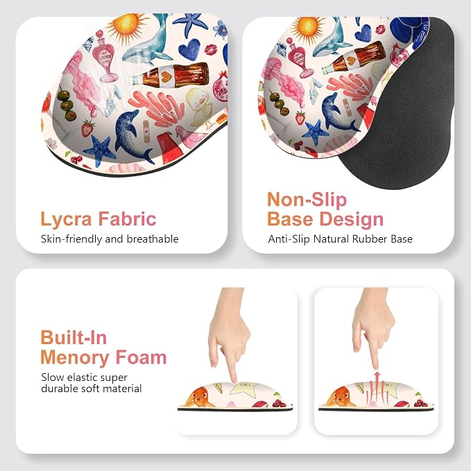 Large Gaming Mouse Pad Set, 4 in 1 Ergonomics Keyboard Desk Mat with Memory Foam Wrist Rest, Computer Extended Game Mousepad, Non-Slip Desk Matt Easy Typing Pain Relief I Colorful Stickers