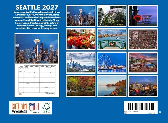 Seattle Calendar 2027 Washington State Monthly Wall Calender 12 Month