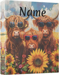 Custom 3 Ring Binder Highland Cows Sunflowers 1.5" Round Ring Binders Personalized Name View Binder with 200 Sheet for Women Men Office Kids School Supplies, 1 Pack