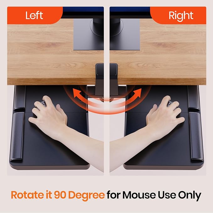 Klearlook Keyboard Tray Under Desk with 360° Rotation, Ergonomic Computer Keyboard & Mouse Tray 25"W×11.02"D Sit Stand Desk Keyboard Holder w/Wrist Rest & Storage Drawer (Height is not Adjustable)