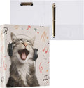 ALAZA 3 Ring Binder Music Notes Cat Clipboard Round Ring Binder Holds 1.5 Inch Three Binders Heavy Duty Binders for Office Supplies, 1Pack