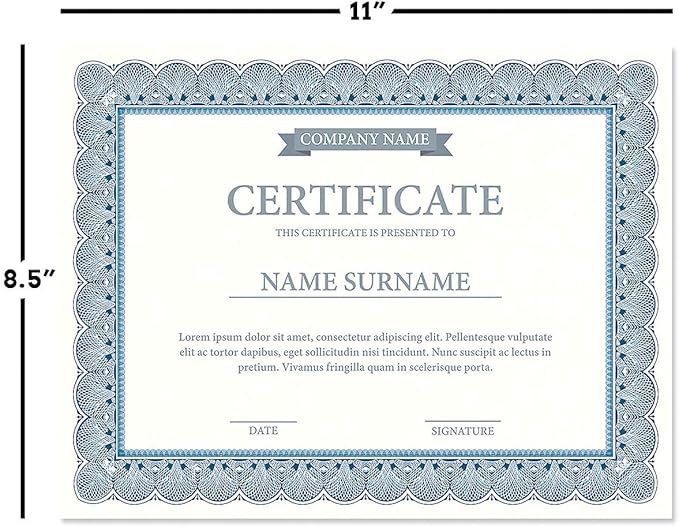 Elite Blue & White Parchment Certificate Papers - Pack of 100, Laser Printer Compatible, for Office, Business Awards, Graduation, School Diplomas, 8-1/2" x 11" on 60 lb. Text Stock