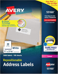Avery® Repositionable Printable Address Labels, Sure Feed® Technology, 1" x 2-5/8", White, 3,000 Blank Mailing Labels (55160)
