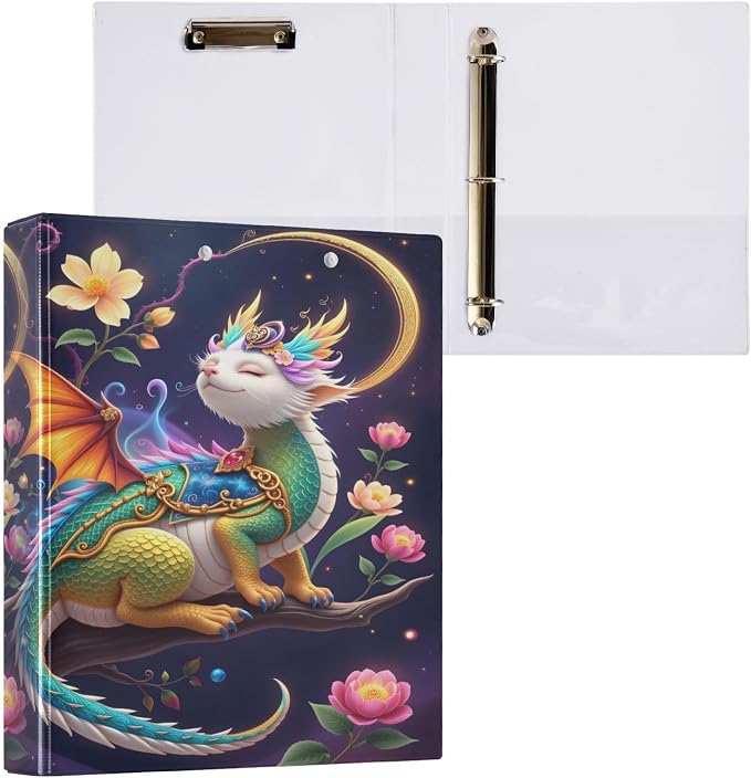 ALAZA 3 Ring Binder Stylish Cute Dragon Clipboard Round Ring Binder Holds 1.5 Inch Three Rings Binders for Office Supplies, 1Pack