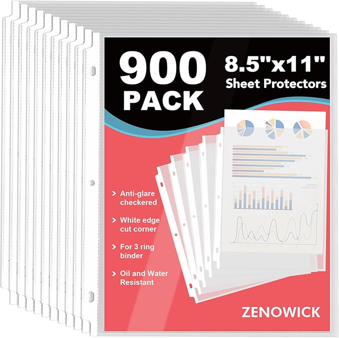 900 Pack Sheet Protectors 8.5 x 11 Clear Page Protectors for 3 Ring Binder | Plastic Sleeves for Papers, Top Loading Paper Protector Perfect for Documents & Photos, Office Supplies