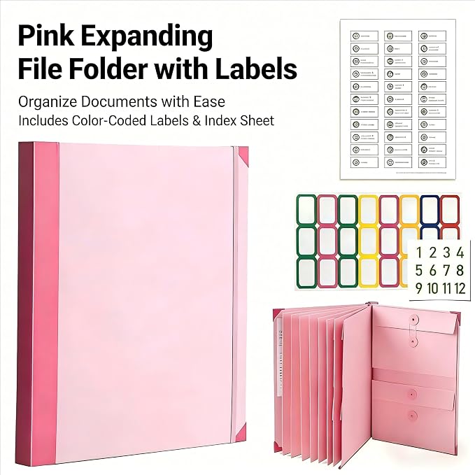 GANGZI The Life Book Document Organizer Binder | Binder with Guided Labels, Acid-Free File Folder Organizer, Document Holder for Home Records, Legal and Medical Papers (Pink)