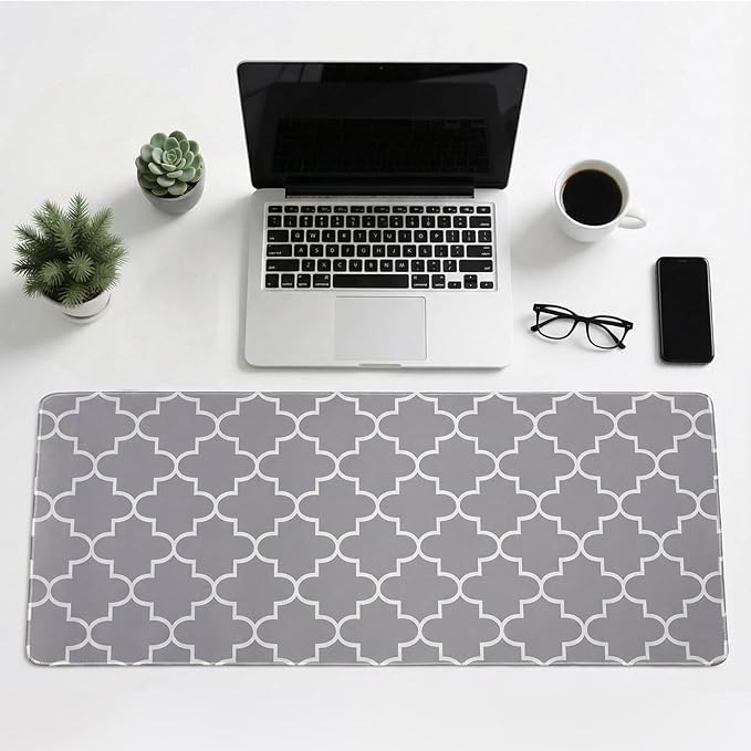 MASHDE Large Mouse Pad, 31.5 x 15.7in Desk Mat for Keyboard with Anti-Slip Rubber Base Smooth Surface, Moroccan Check Gaming Mousepad XL Mouse Pad for Desktop Office Home (Grey)