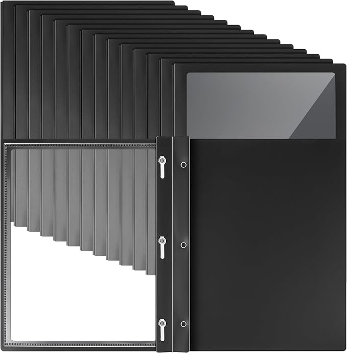 Teling 72 Pcs Report Covers with 3 Prong Fasteners Clear Front Presentation Folders Frame View Poly Report Folder Presentation Binder for Paper Document School Office (Black)